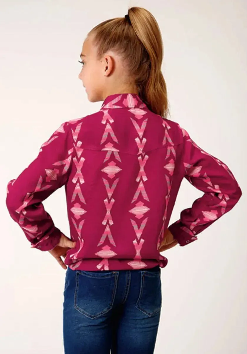 Roper Wine Aztec (Purple) - Girl's Western Snap Shirt