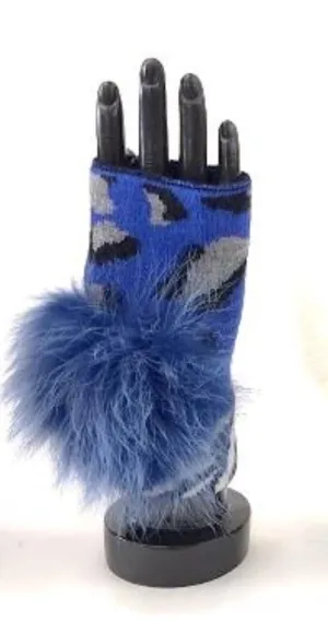 ROYAL BLUE LEOPARD PRINT FINGERLESS GLOVES