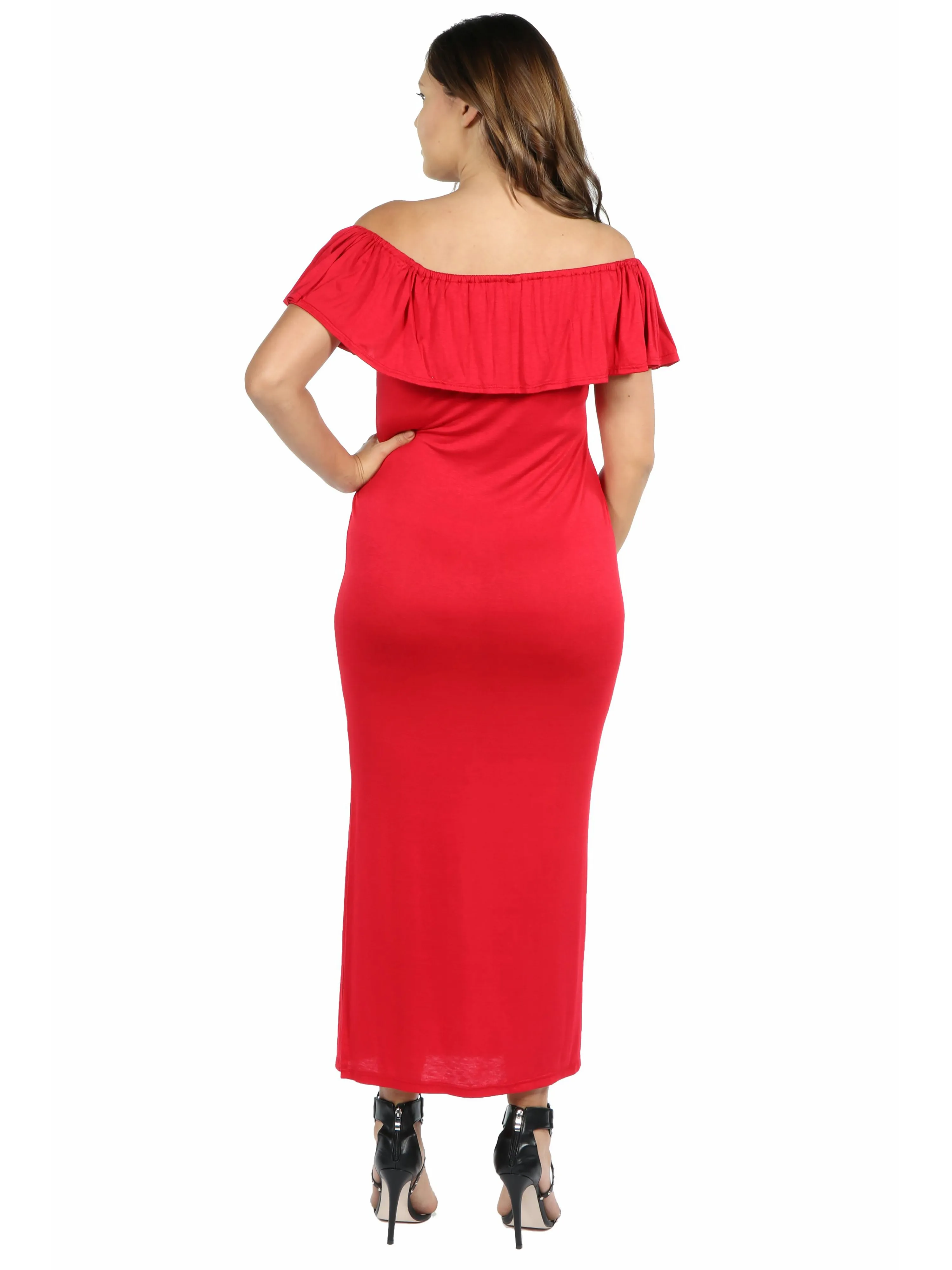 Ruffle Off The Shoulder Plus Size Maxi Dress