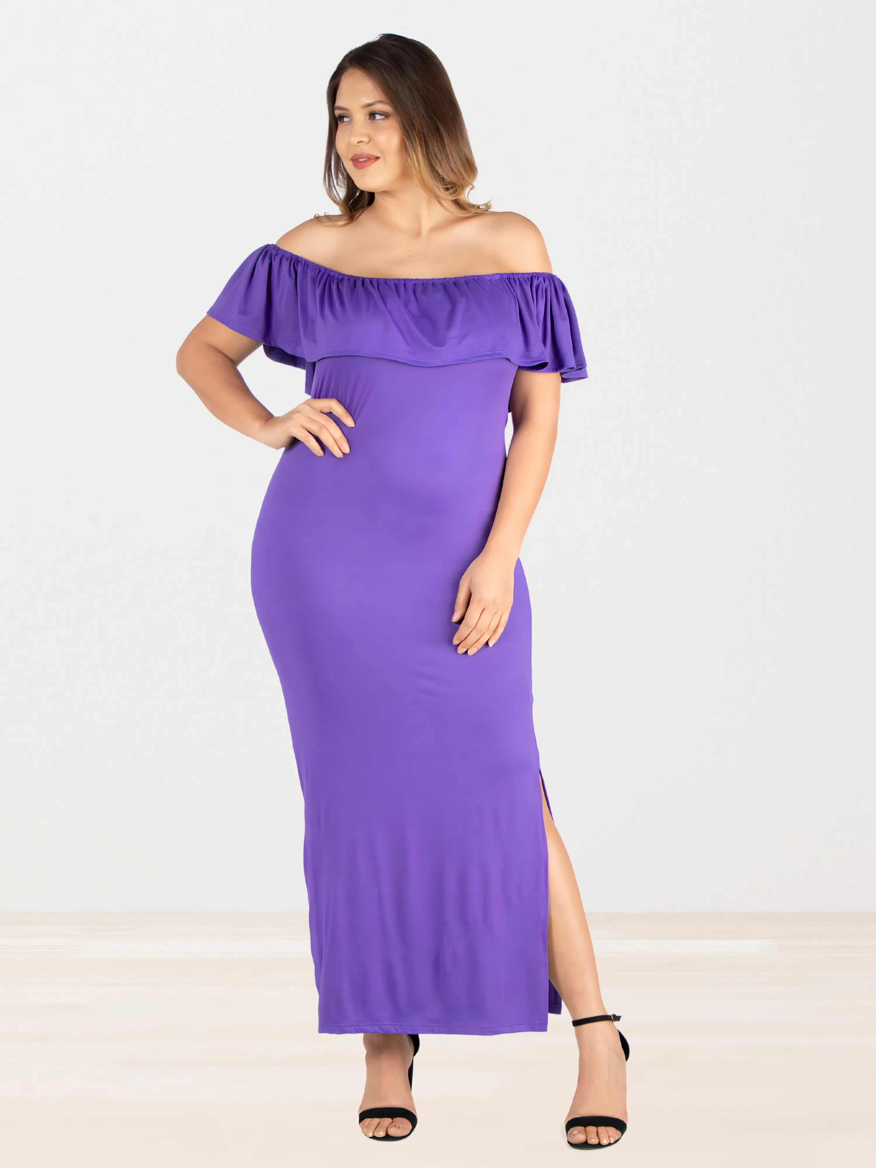 Ruffle Off The Shoulder Plus Size Maxi Dress