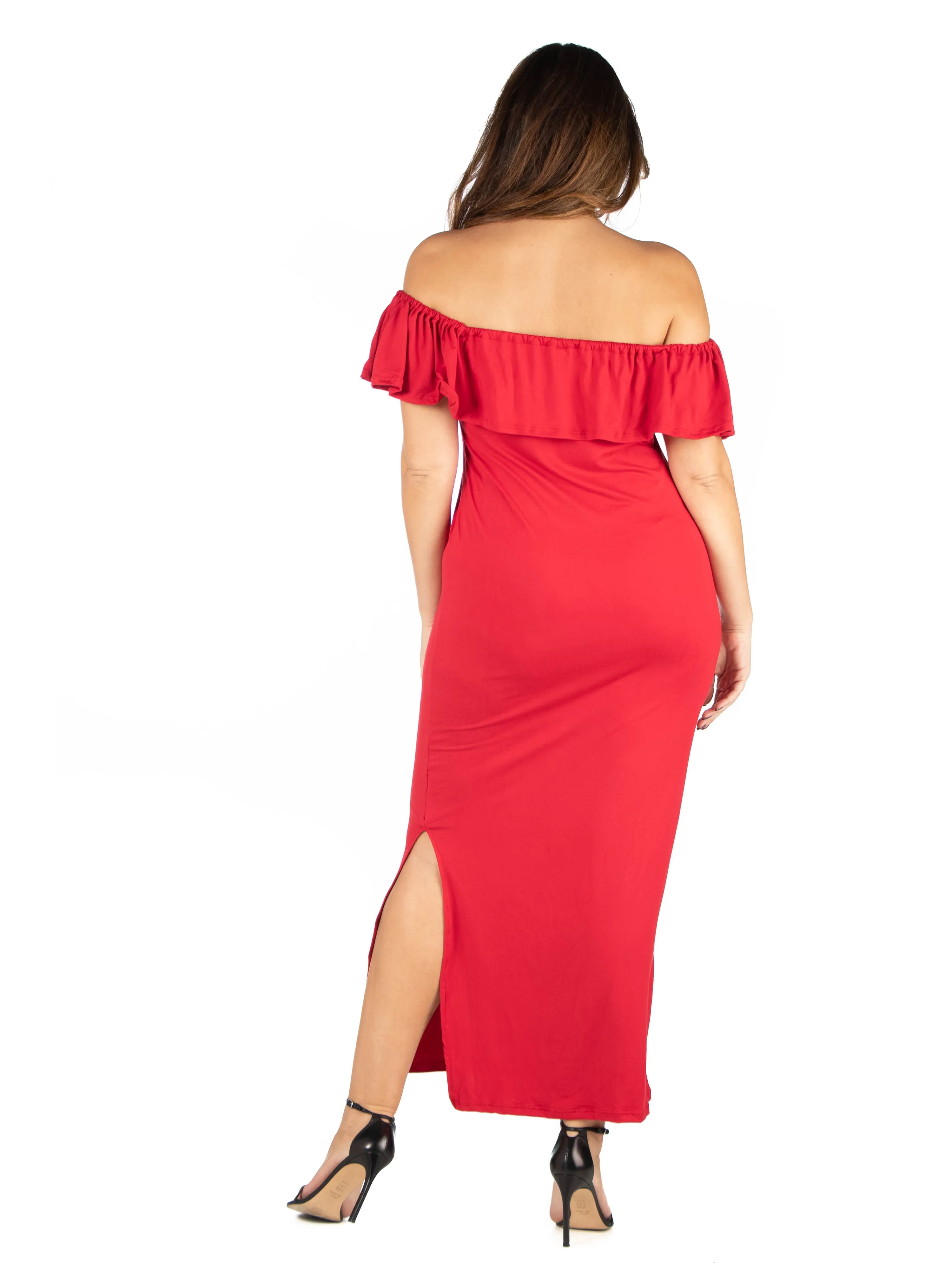 Ruffle Off The Shoulder Plus Size Maxi Dress