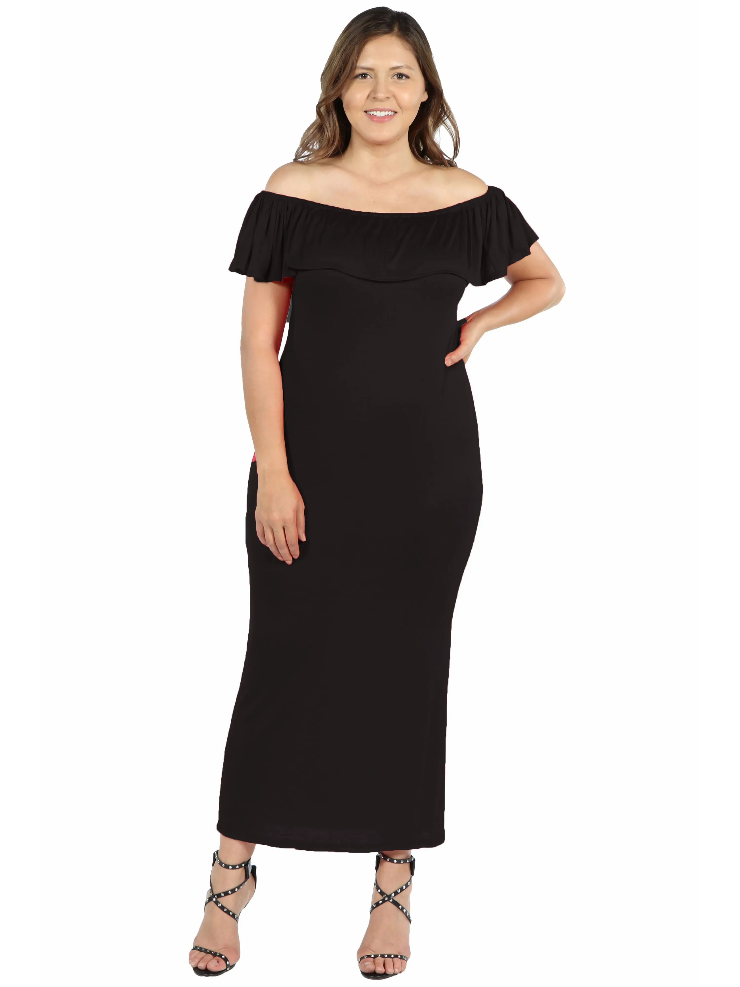 Ruffle Off The Shoulder Plus Size Maxi Dress