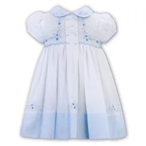 SARAH LOUISE - Peter Pan Collar Embroidered Button Smock Dress - Blue