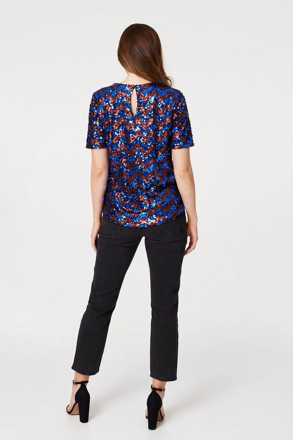 Sequin Short Sleeve Fitted Top