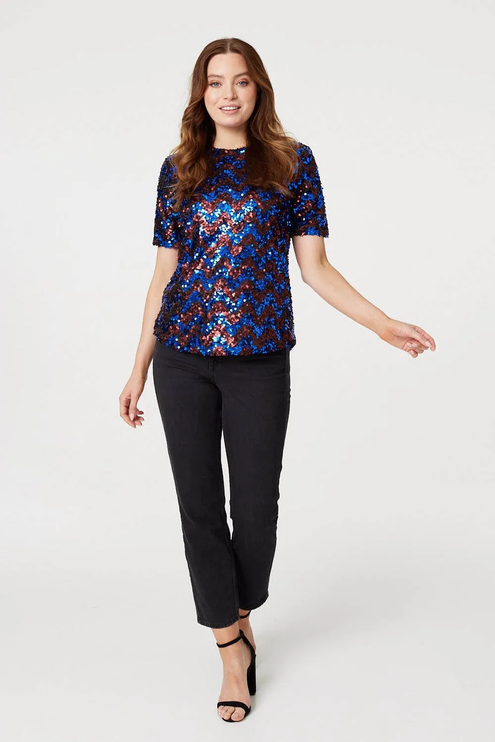 Sequin Short Sleeve Fitted Top