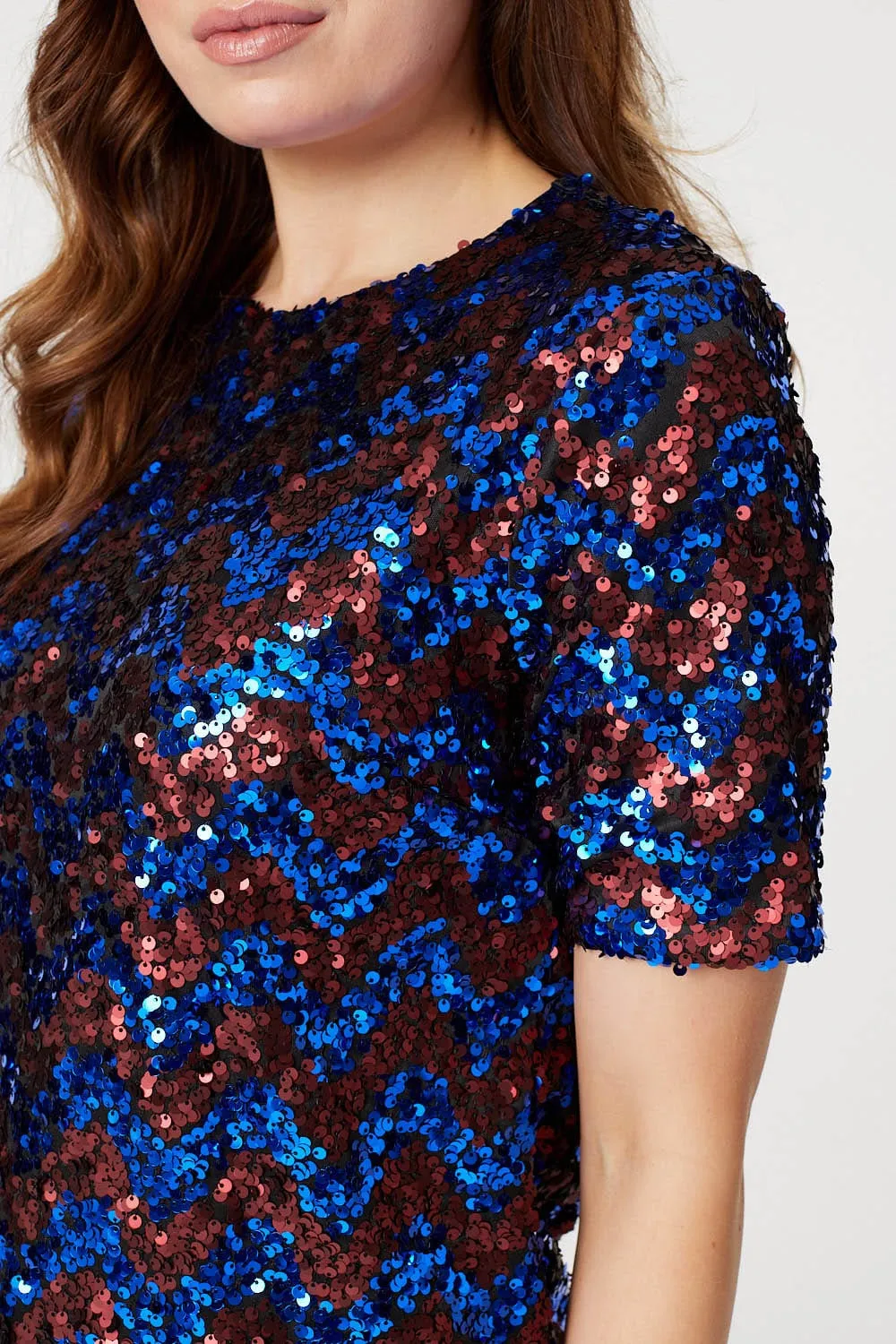 Sequin Short Sleeve Fitted Top