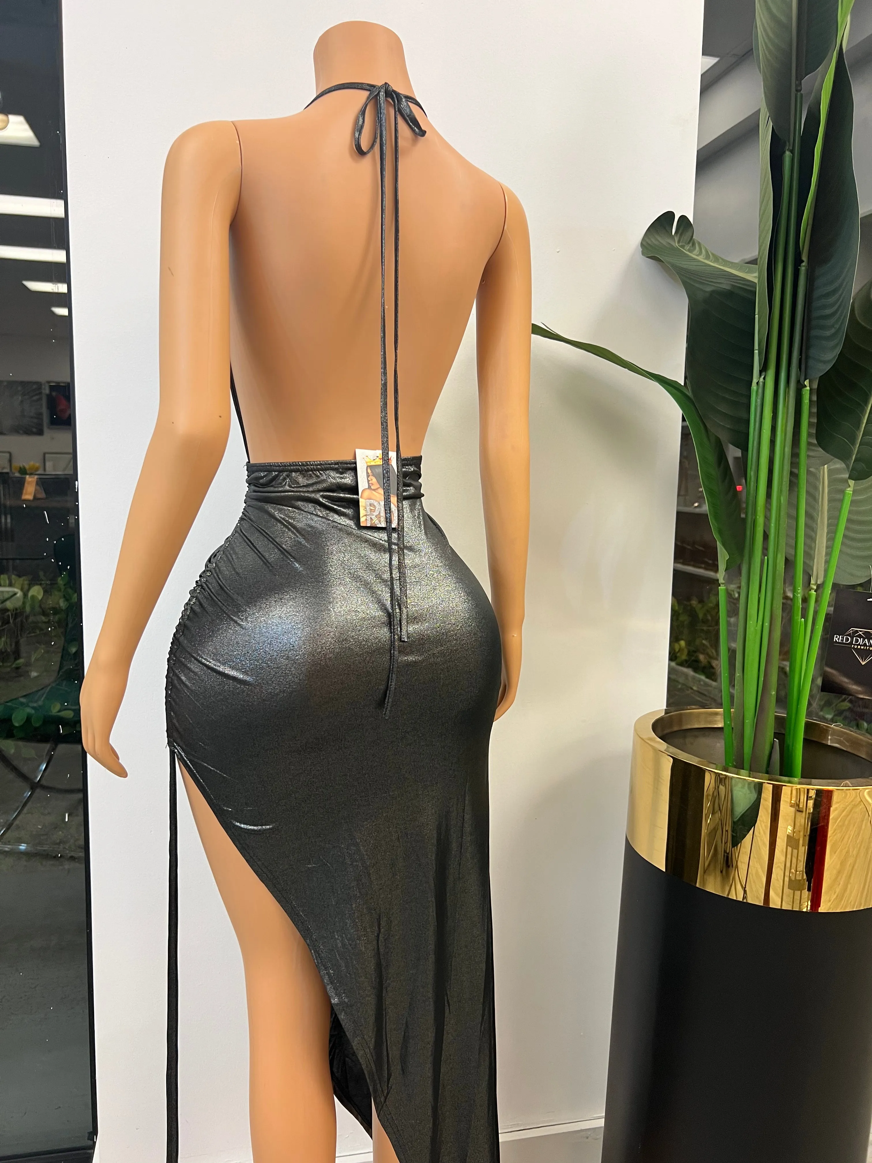 Sexy Backless Halter Bandage Slit Maxi Dress