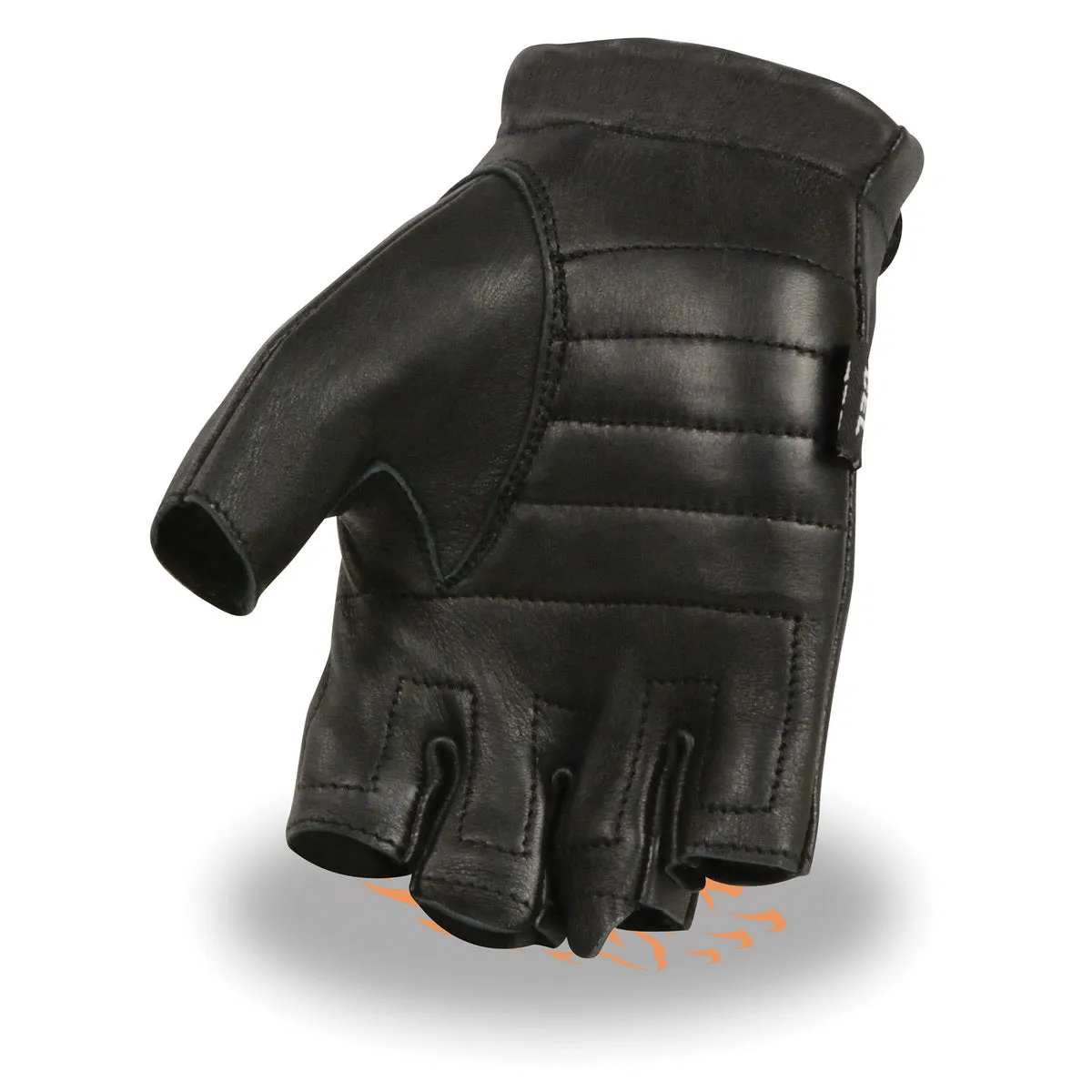 Shaf International SH878 Men's Black Leather Gel Padded Palm Fingerless Motorcycle Hand Gloves ‘Welted Genuine USA Deerskin’