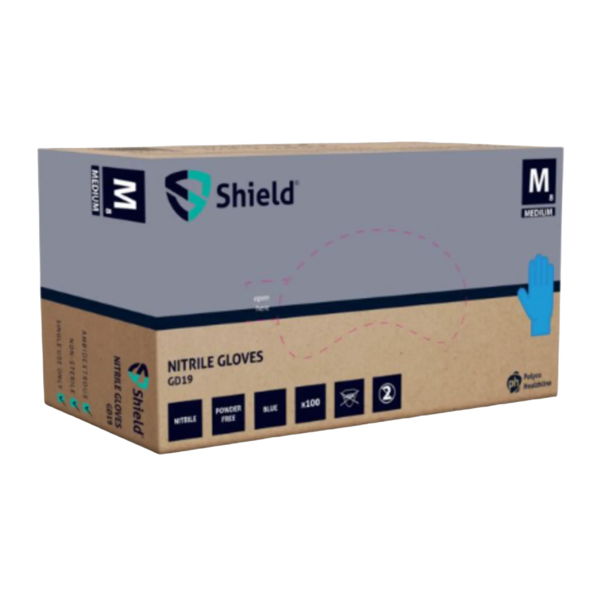 Shield Powder Free Blue Nitrile Disposable Gloves GD19 (Case of 10 Boxes)