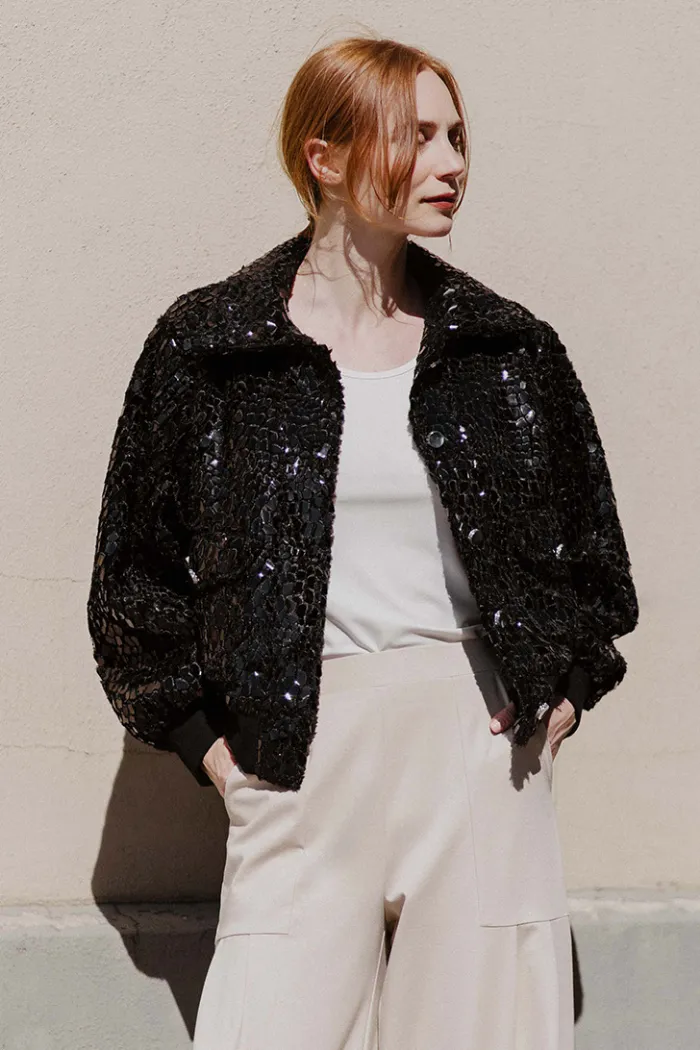 Shimmer Crushed Bomber Jacket