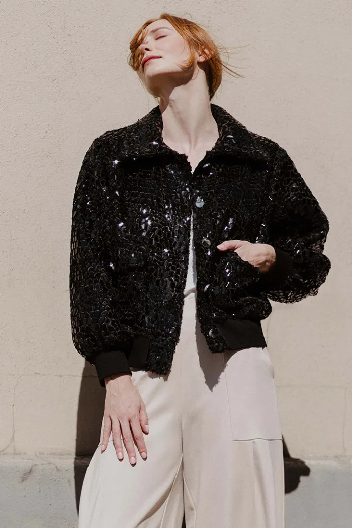 Shimmer Crushed Bomber Jacket