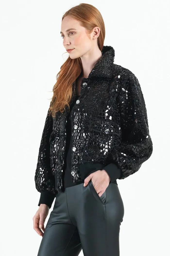 Shimmer Crushed Bomber Jacket