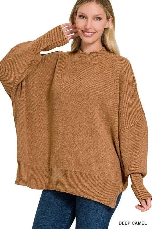 Side slit oversized sweater