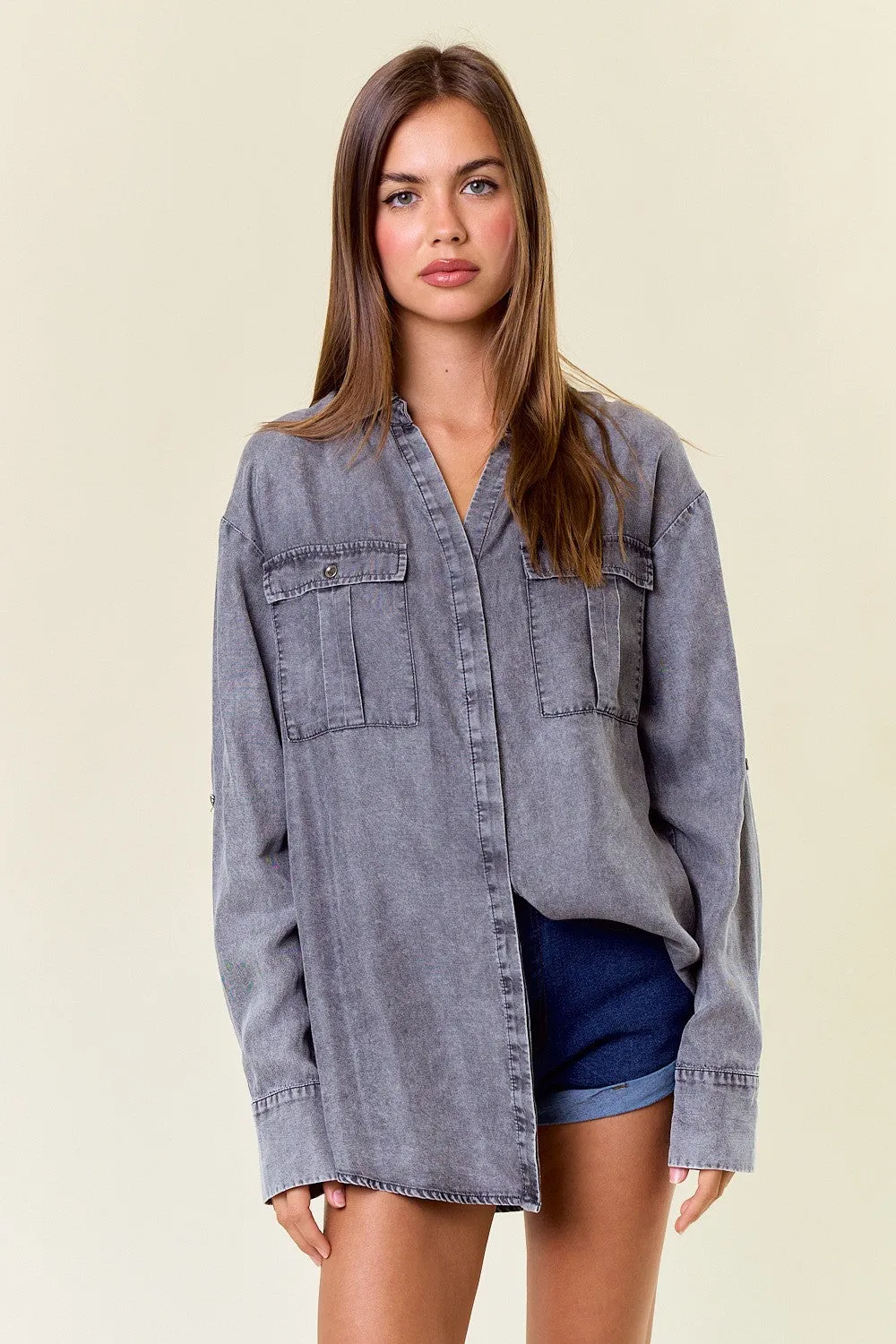 Simplify Life Button Up Denim Shirt