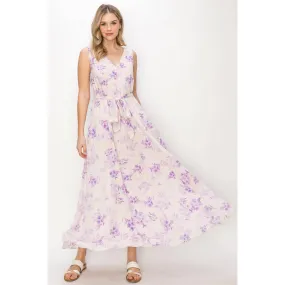 Sleeveless Lilac and Pink Chiffon Maxi Dress