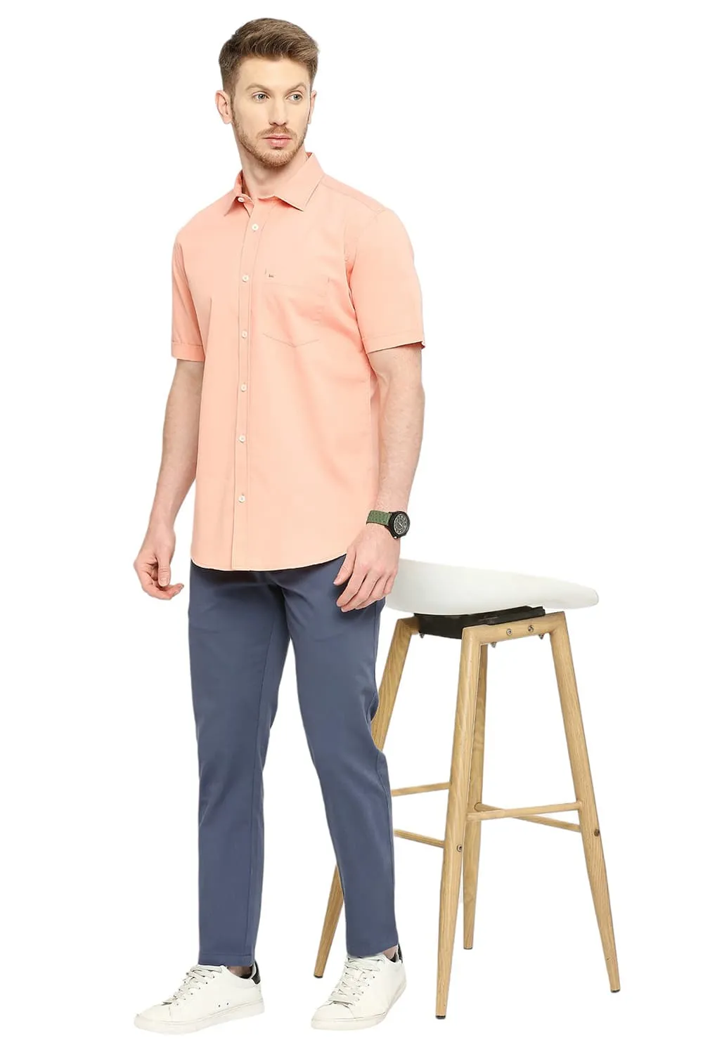 Slim Fit Cotton Polyester Cavalry Twill Halfsleeves Shirt