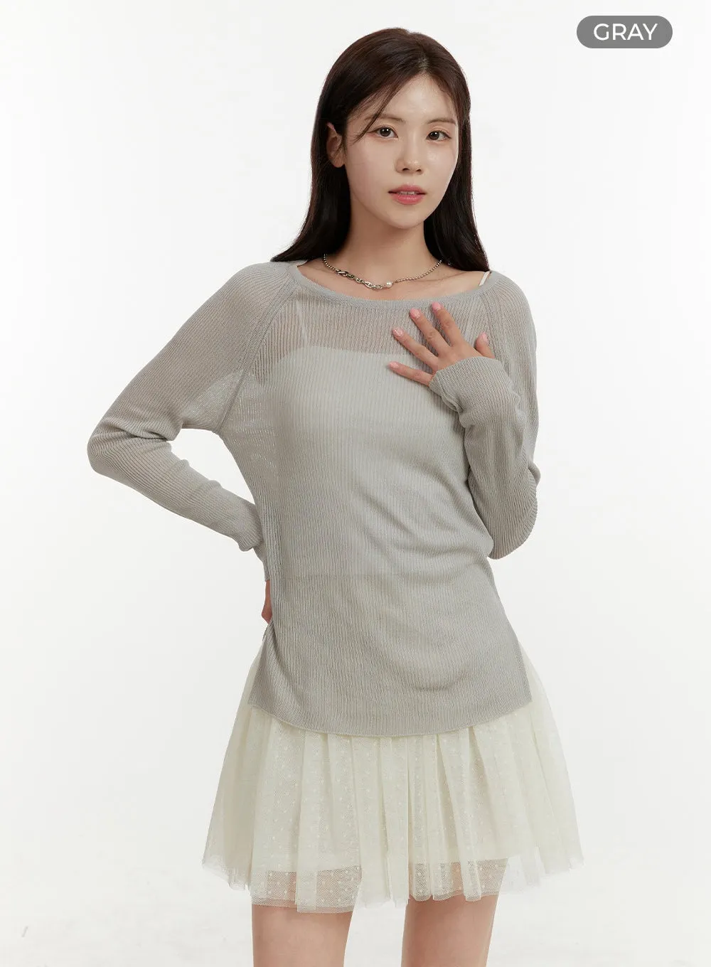 Solid Knitted Long Sleeve Top OY409