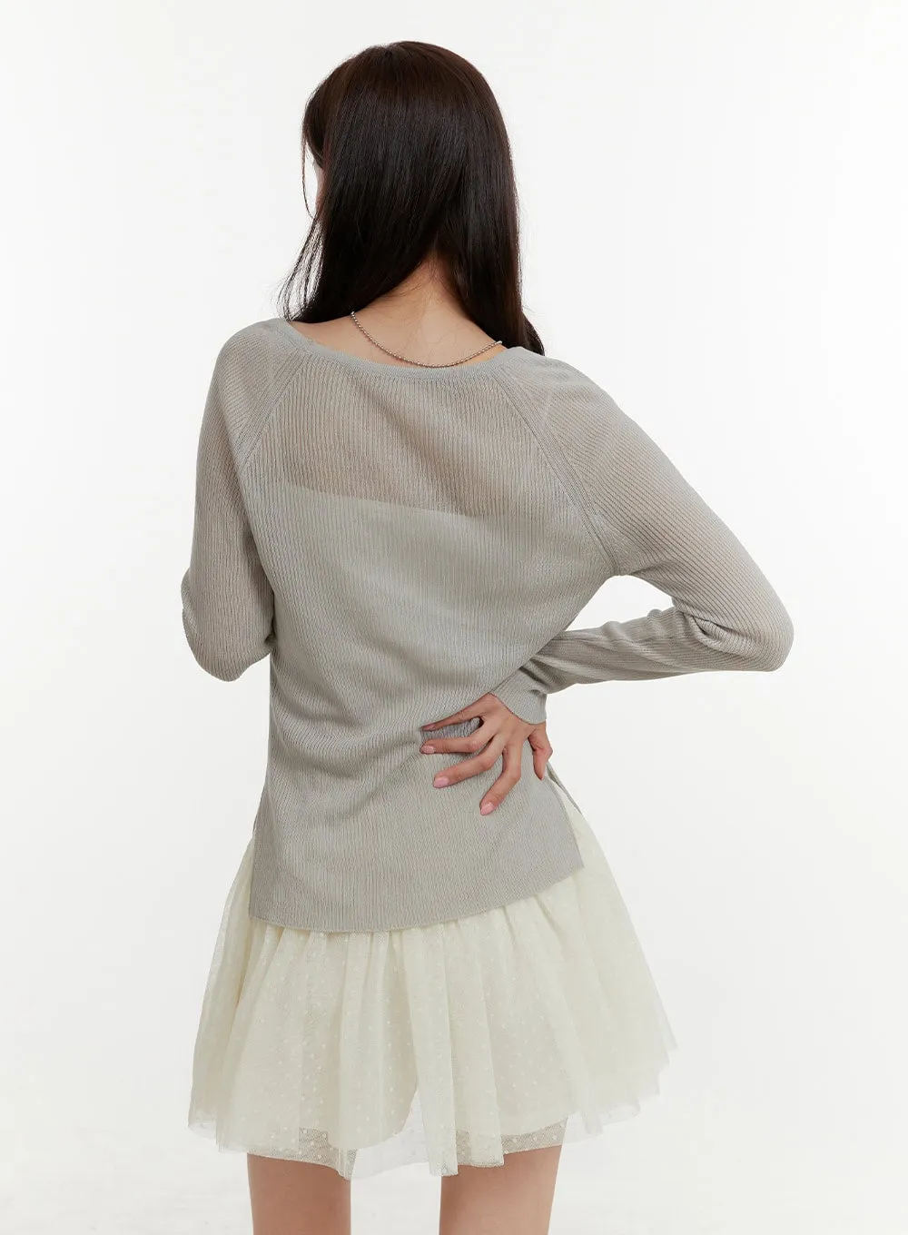 Solid Knitted Long Sleeve Top OY409