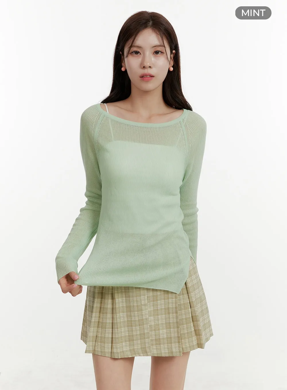 Solid Knitted Long Sleeve Top OY409