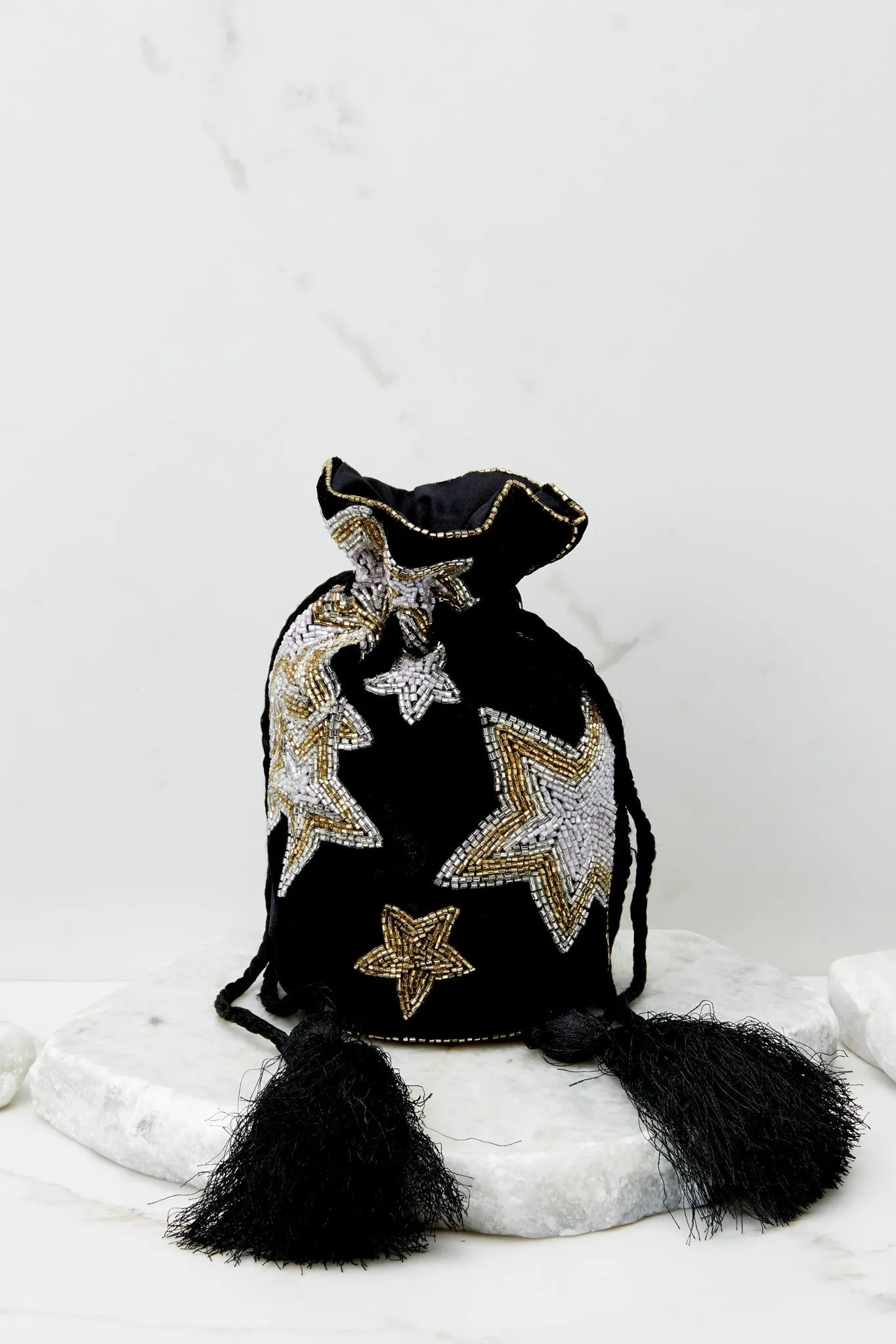 Stargazing Nights Black Beaded Pouch