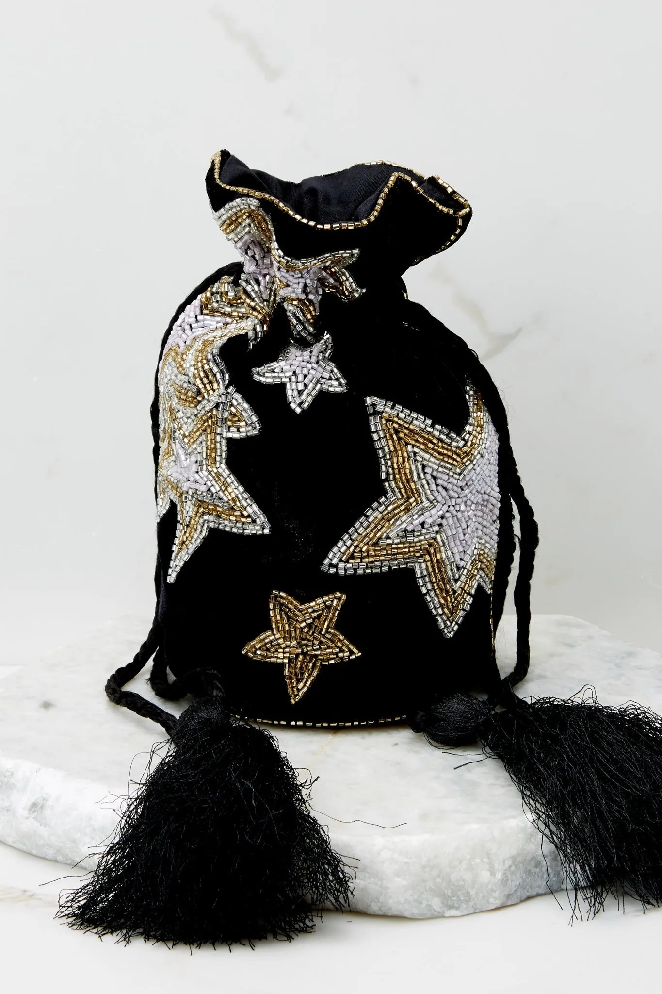 Stargazing Nights Black Beaded Pouch