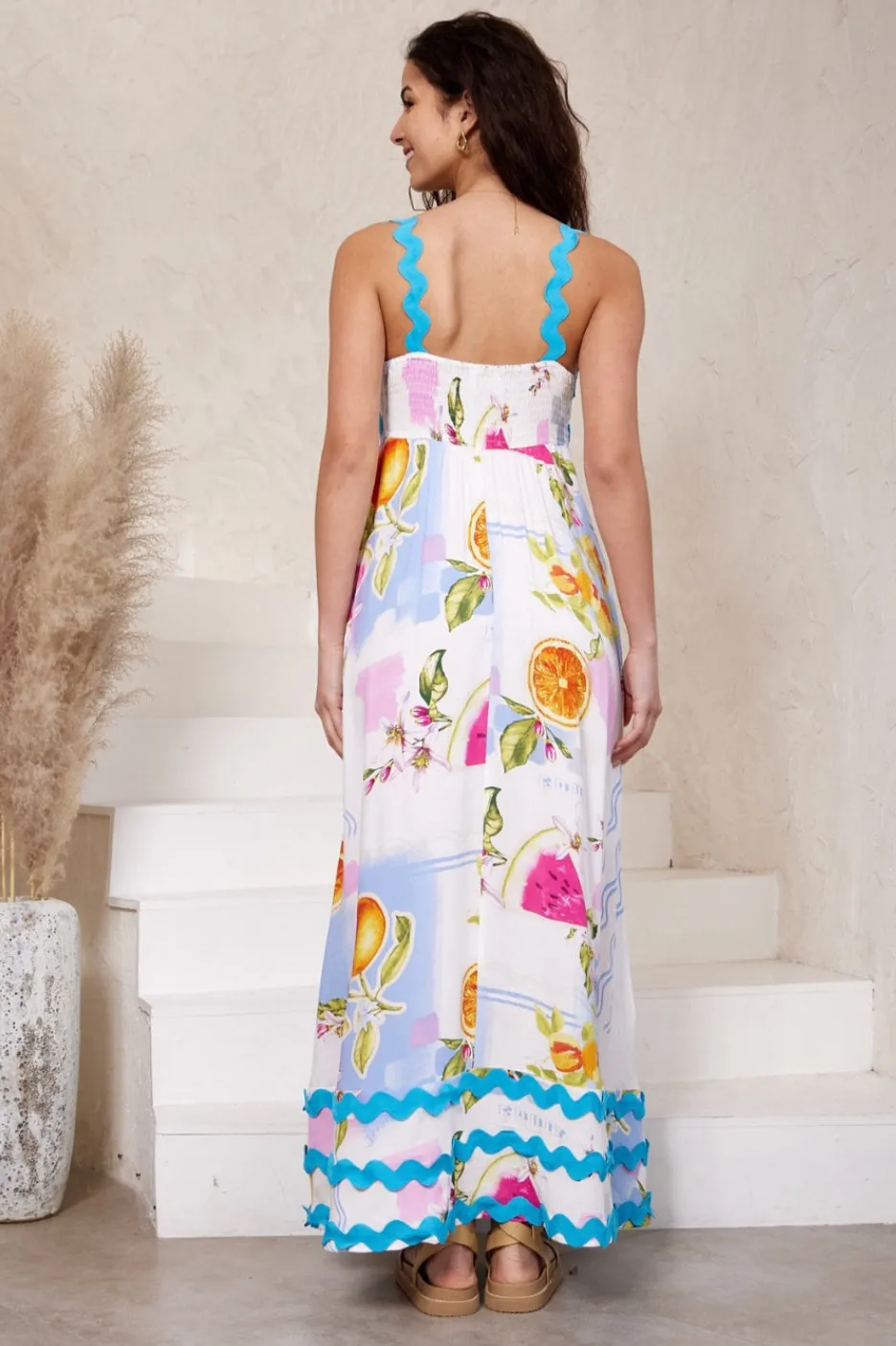 Summer Blue/Pink  Ric Rac Maxi Dress