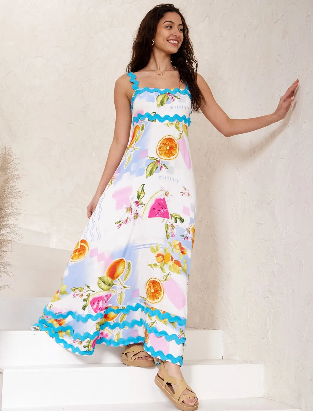 Summer Blue/Pink  Ric Rac Maxi Dress