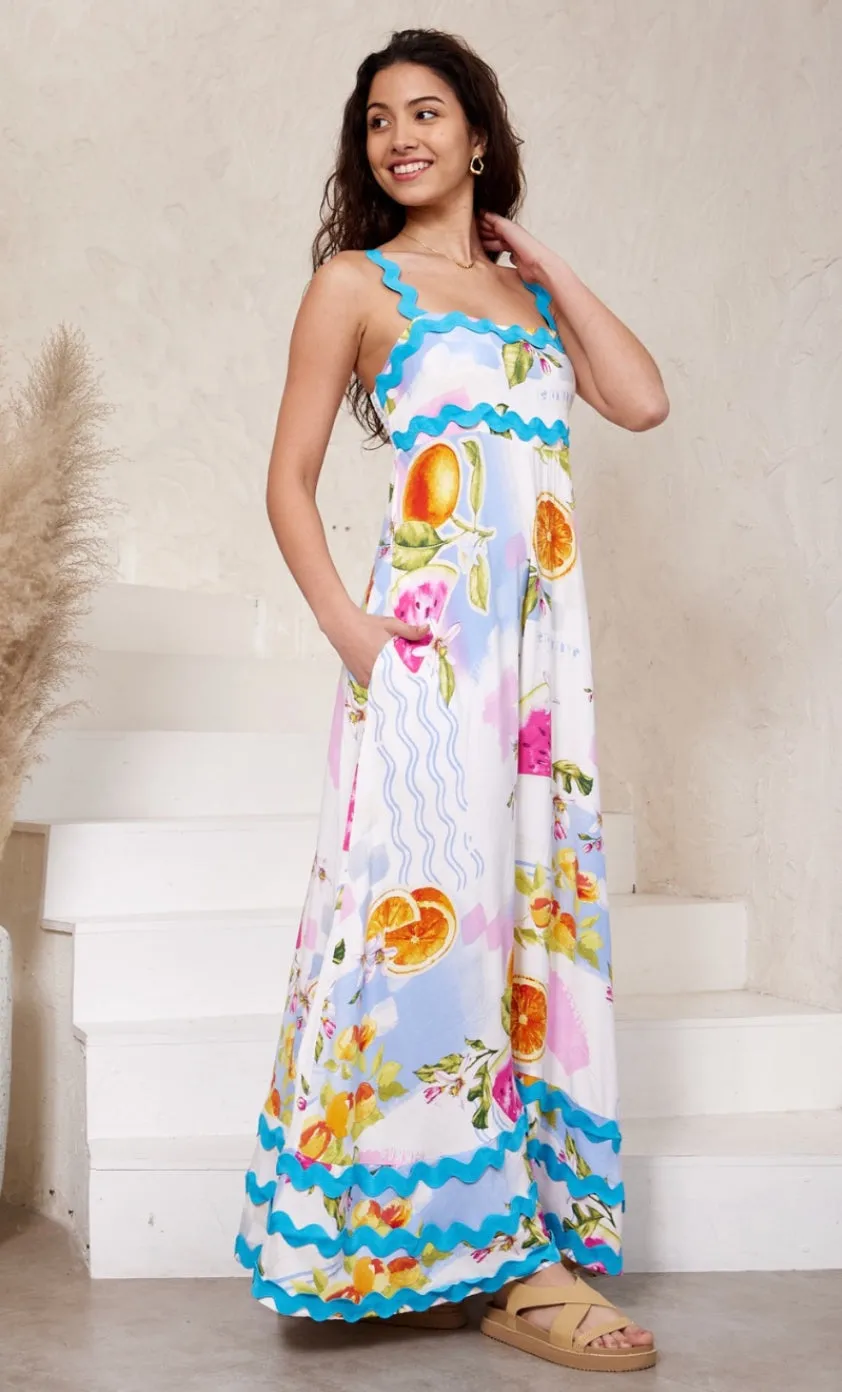 Summer Blue/Pink  Ric Rac Maxi Dress