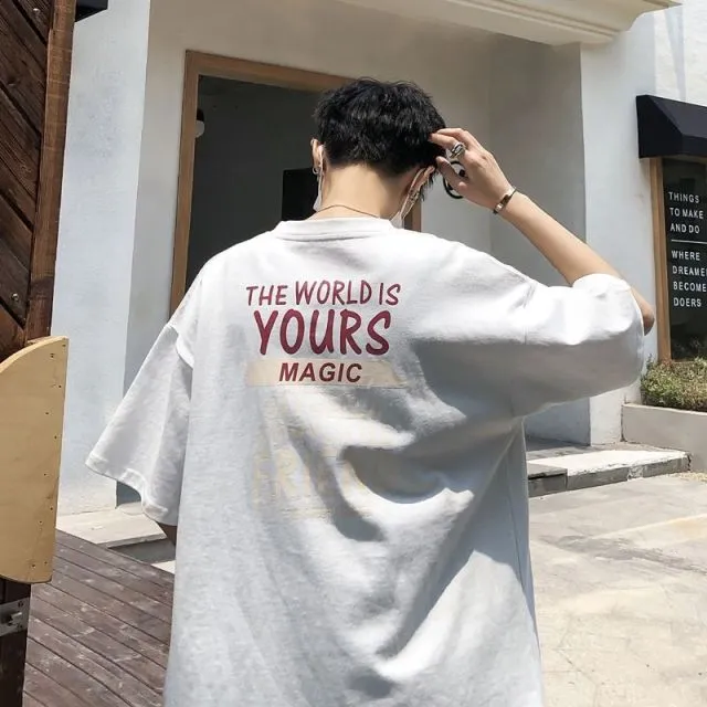 Summer Print T-shirt Men Half Sleeve Tee Shirt Fashion Brand Fashion Streetwear Loose Japan Style Oversize Top Men