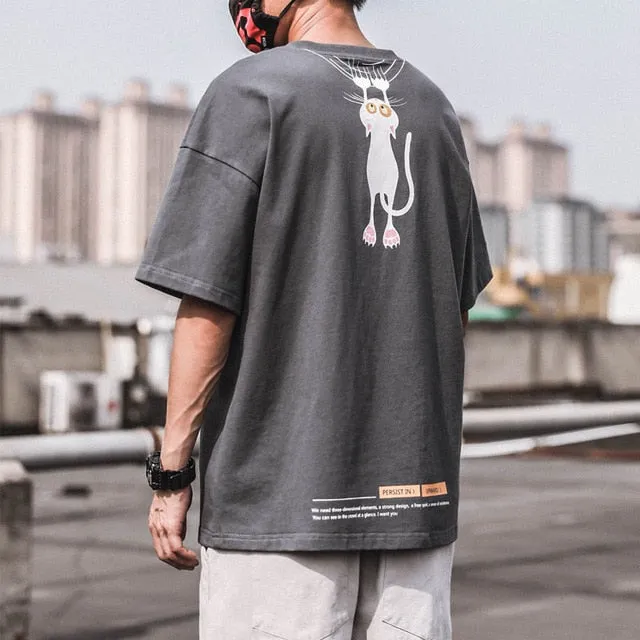 Summer Print T-shirt Men Half Sleeve Tee Shirt Fashion Brand Fashion Streetwear Loose Japan Style Oversize Top Men