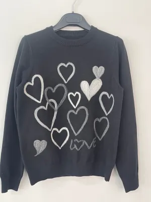 Sweater, Embroidered Hearts, Black & Gray