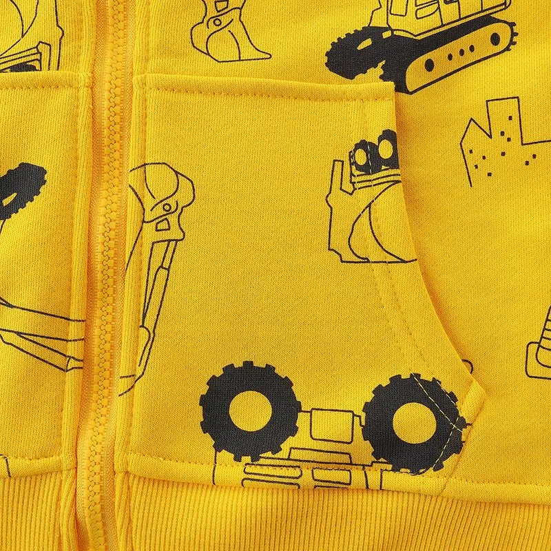 Toddler/Kid's Tractor Construction Print Design Yellow Jacket