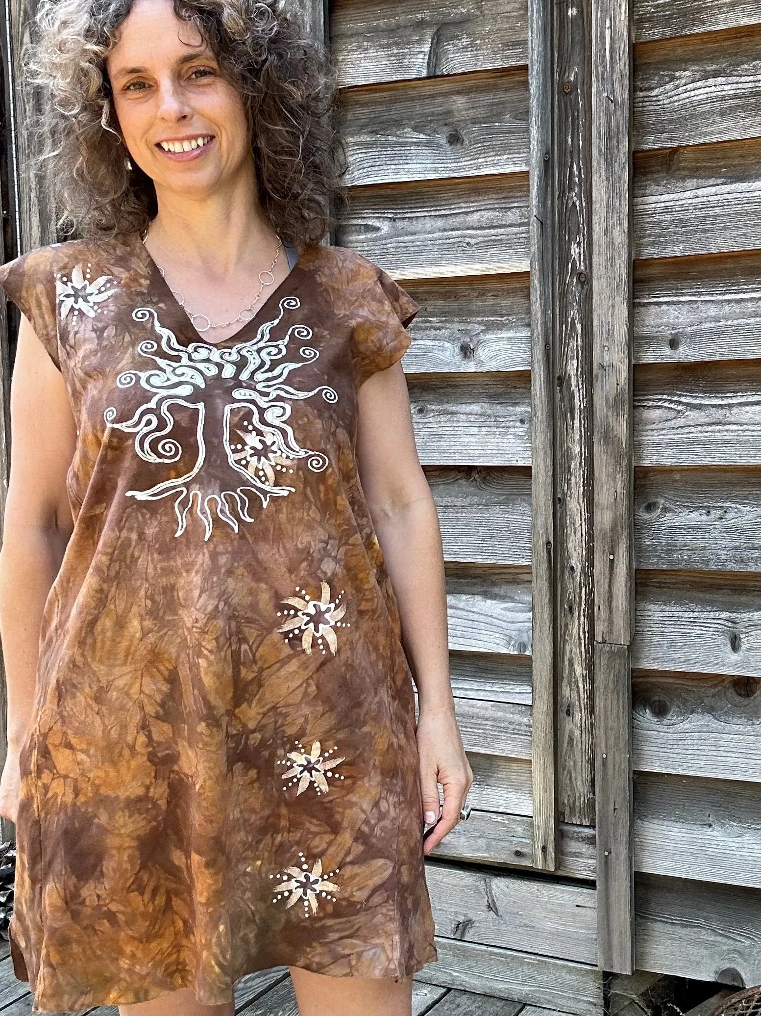 Tree Sands and Beach Organic Cotton Batik Dress Tunic Top - size Large