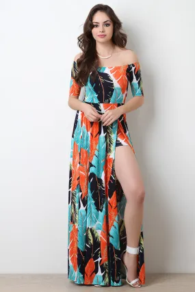 Tropical Leaf Romper Maxi Dress