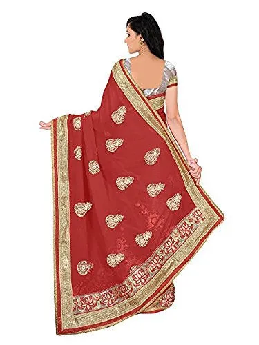 Vatsla Enterprise Women'S Georgette With Blouse Piece( Orngkldp, Orange And Red ,Free Size)