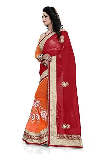 Vatsla Enterprise Women'S Georgette With Blouse Piece( Orngkldp, Orange And Red ,Free Size)