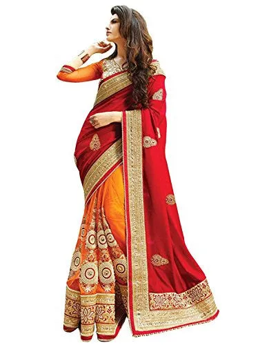 Vatsla Enterprise Women'S Georgette With Blouse Piece( Orngkldp, Orange And Red ,Free Size)