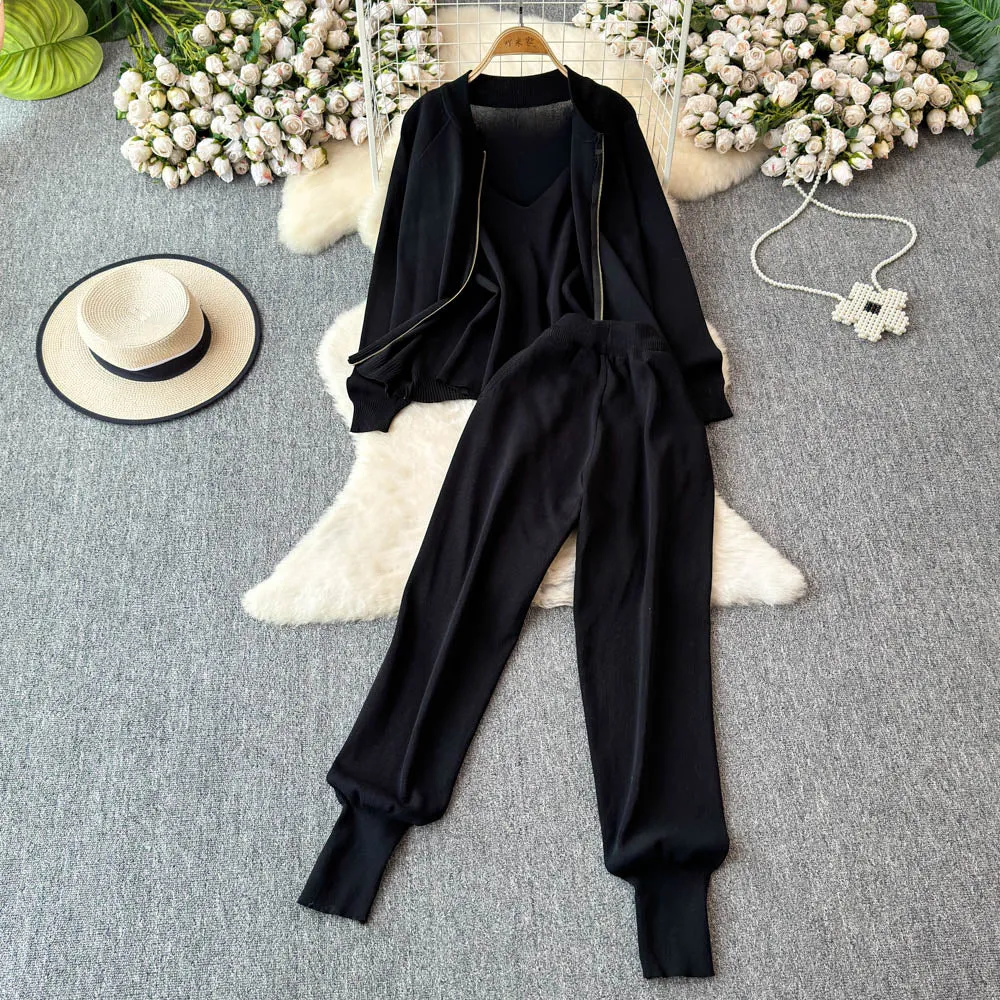 Vest&Cardigan&Trousers Knitted 3Pcs