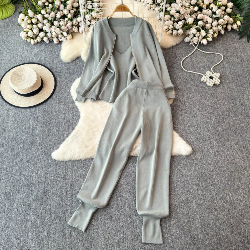 Vest&Cardigan&Trousers Knitted 3Pcs