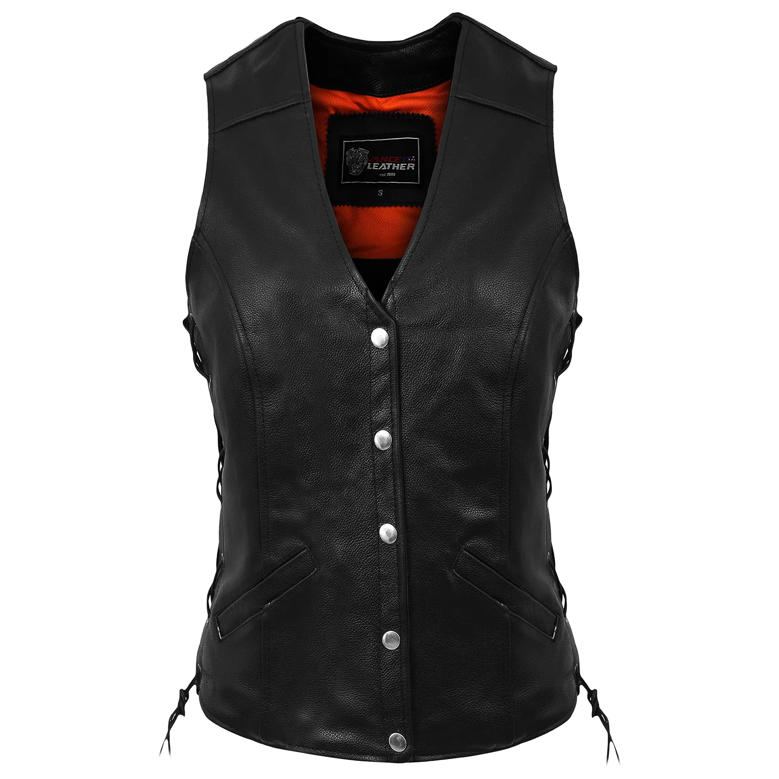 VL1048 Premium Leather Ladies Five-Snap Lace Side Vest