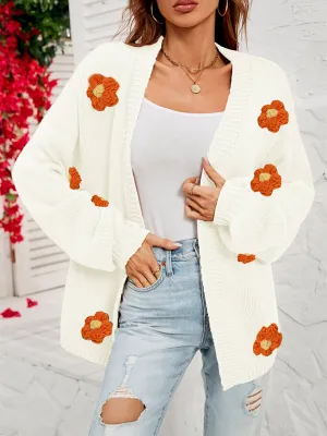 Wenkouban-Winter outfits ideas New long-sleeved floral cardigan lantern sleeves knitted sweater jacket