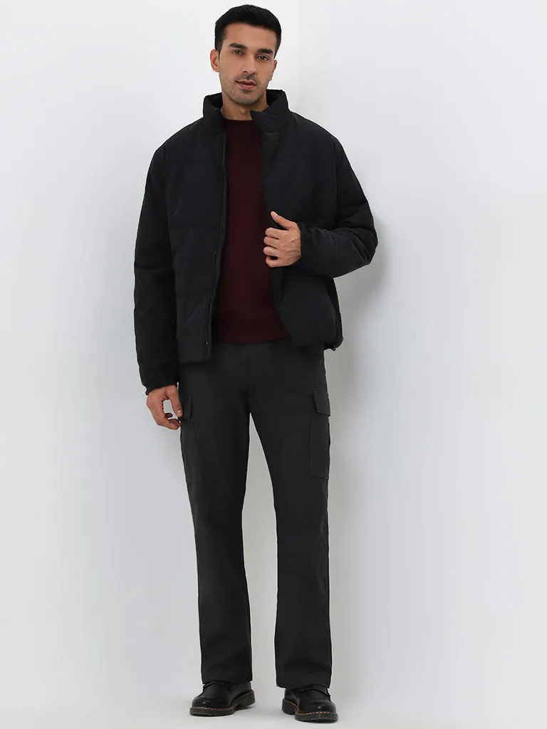 WES Casuals Black Relaxed-Fit Puffer Jacket