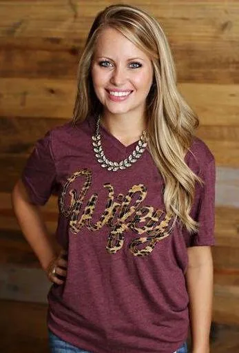 Wifey Shirt, Maroon with cursive Wifey in Leopard