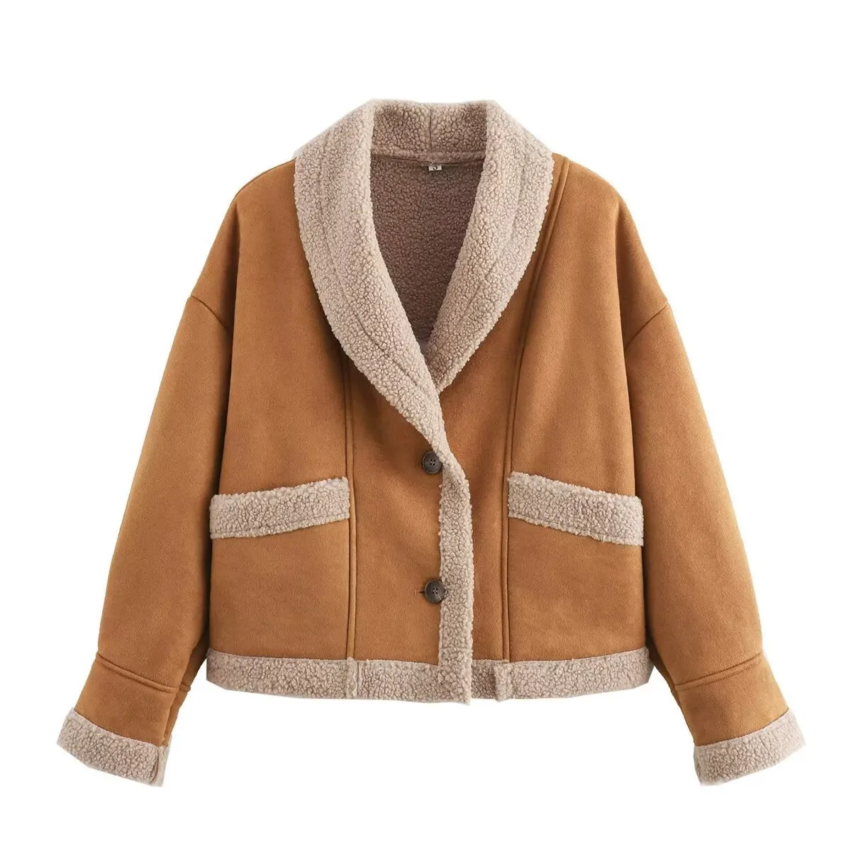 Women Clothing Autumn Winter Woolen Coat Collared Loose Faux Shearling Jacket