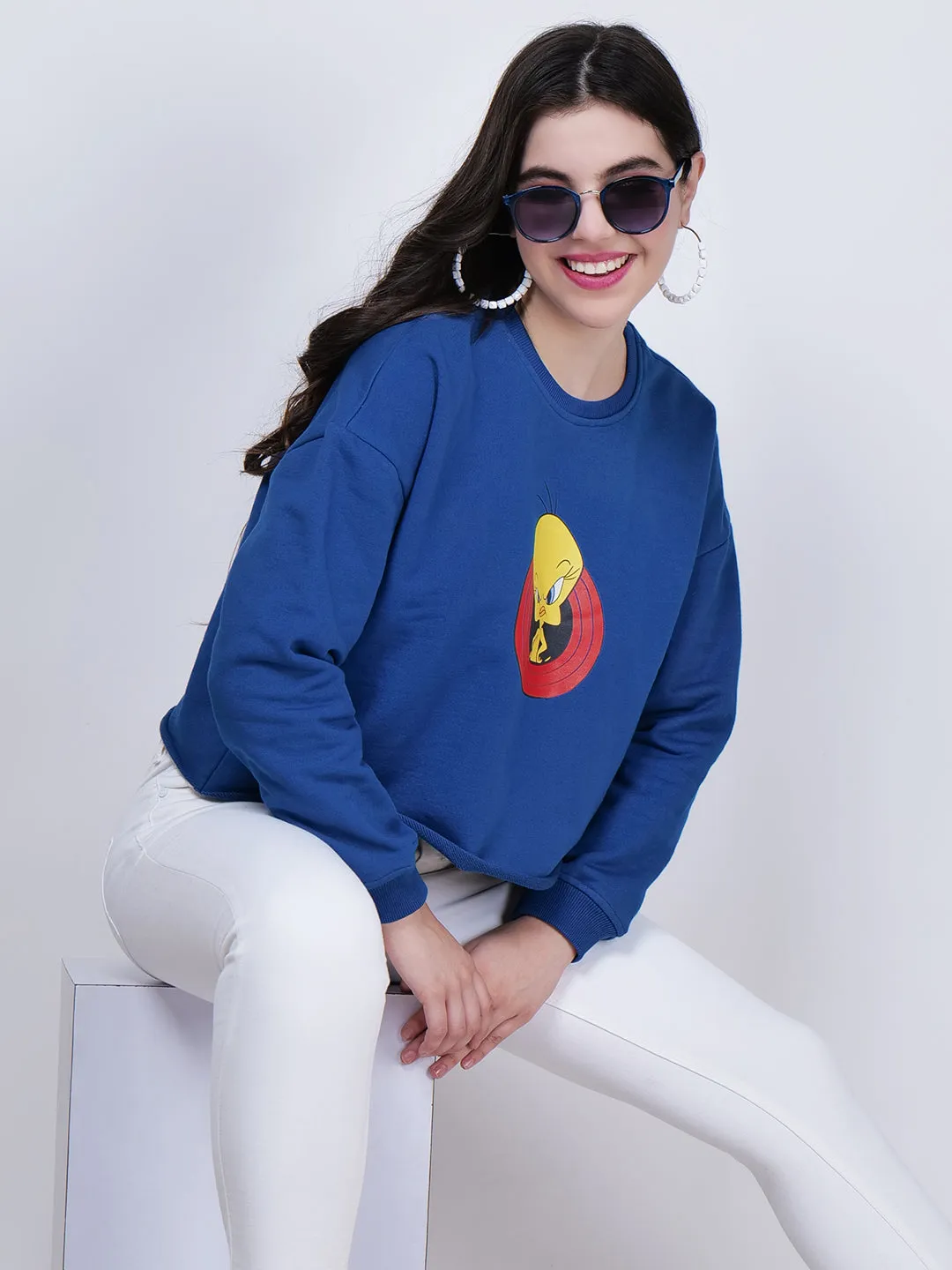 Women Graphic Printed Drop-Shoulder Cotton Sweatshirt