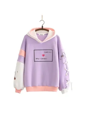 Women Hoodies And Sweatshirts Cartoon  Tetter Embroidery Long Sleeve Hooded Pullover Tracksuits Sweet Style Female Tops