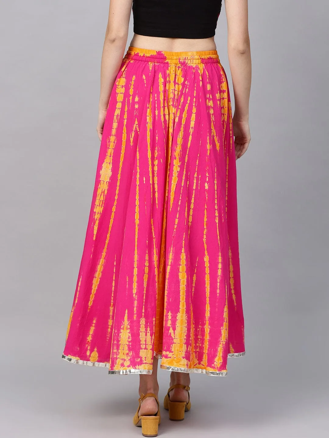 Women Pink and Yellow Dyed Maxi Flared Skirt