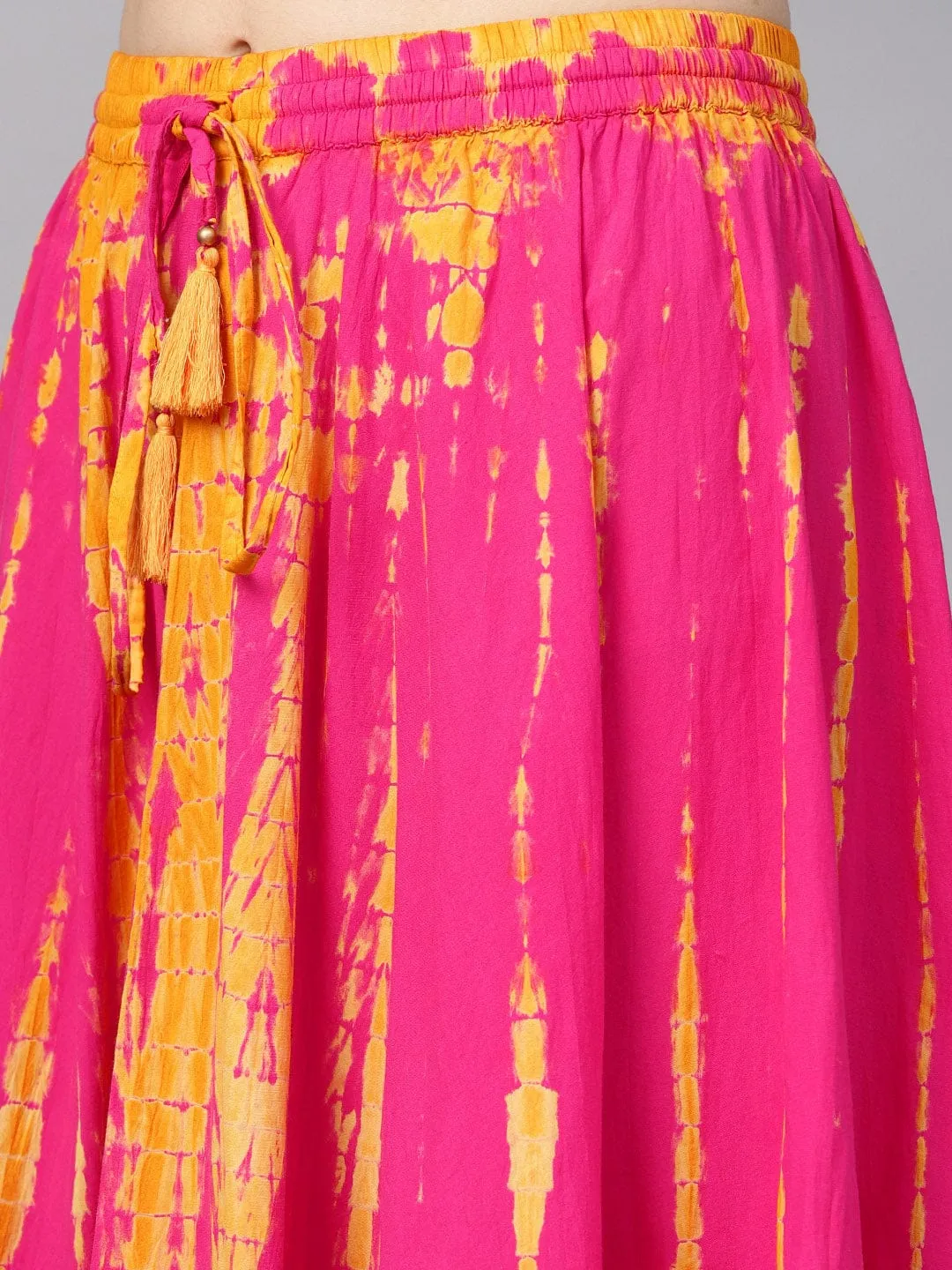 Women Pink and Yellow Dyed Maxi Flared Skirt