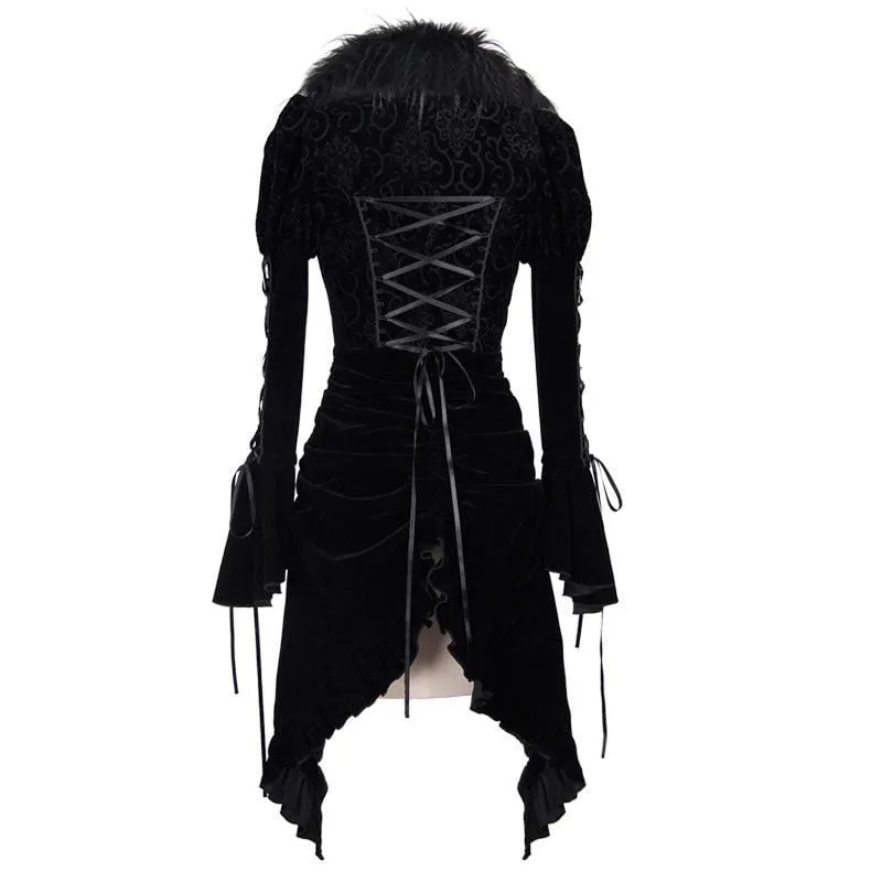 Women's Asymmetric Vintage Goth Fur Collar Coat