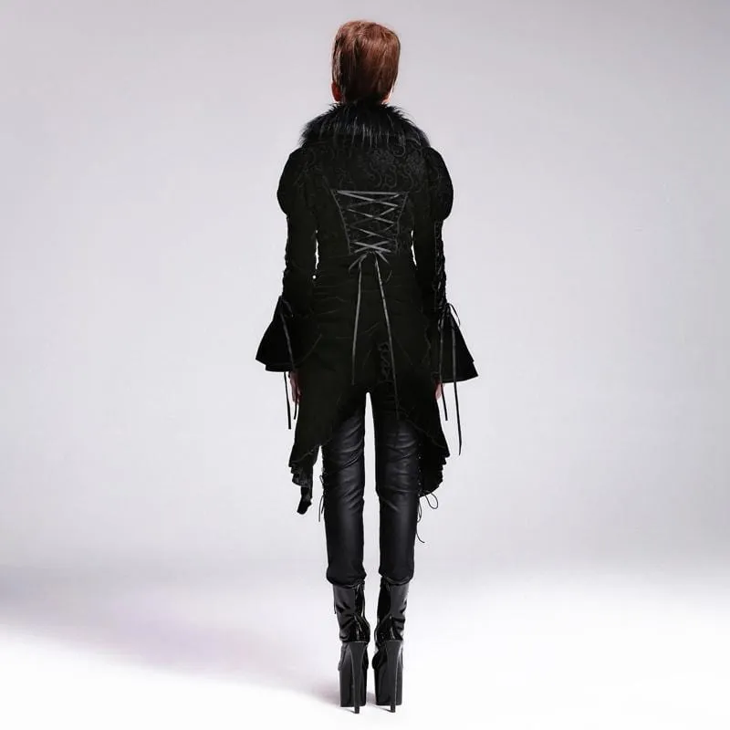 Women's Asymmetric Vintage Goth Fur Collar Coat